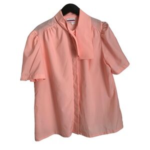 Vintage Judy Bond Blouse Size 18 Peach Pleated Shirt Short Sleeves Lightweight